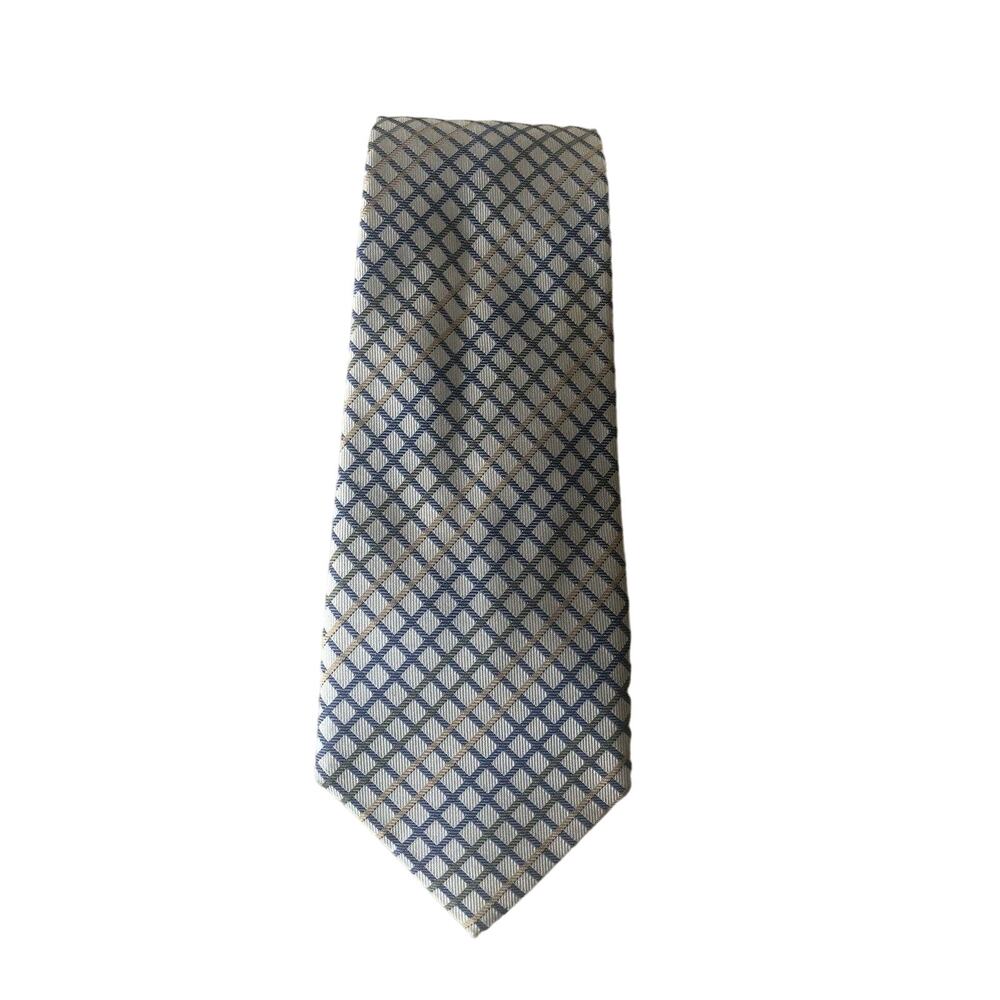 Holland and Sherry Saville Row Tie 100% Silk 59" Long 3 5/8" Tan Blue Luxury